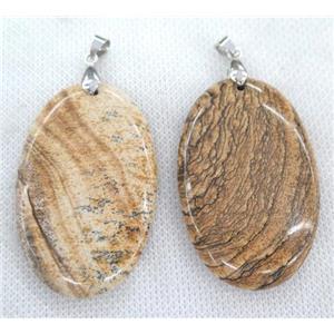 Picture Jasper oval pendant, yellow, approx 30-55mm