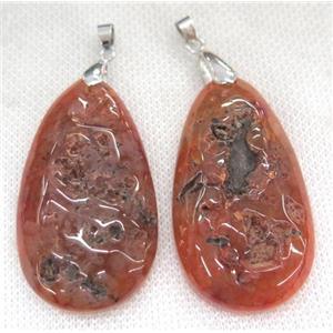 Rock Agate teardrop pendant, orange, approx 30-55mm