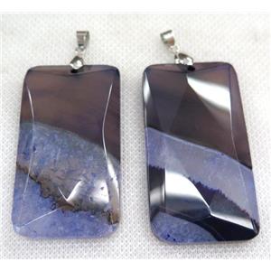 purple druzy agate pendant, faceted rectangle, approx 30-55mm