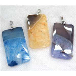 agate druzy pendant, faceted rectangle, mix color, approx 30-55mm