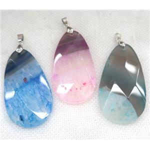 druzy agate pendant, faceted teardrop, mix color, approx 30-55mm