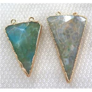 green dragon veins agate pendant, faceted triangle, gold plated, approx 20-40mm