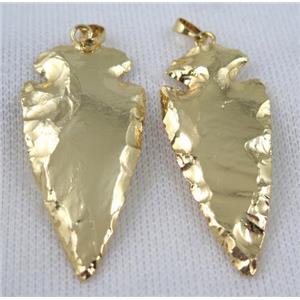 hammered Rock Agate arrowhead pendant, gold plalted, approx 20-60mm