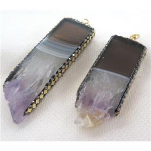 Amethyst rectangle pendant paved gold foil, rhinestone, approx 20-60mm
