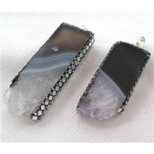 Amethyst rectangle pendant paved silver foil, rhinestone, approx 20-60mm