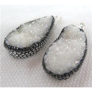 druzy quartz pendant paved silver foil, rhinestone, white ab-color, approx 25-55mm