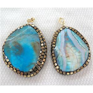 blue dragon veins agate pendant paved gold foil, rhinestone, faceted freeform, approx 25-60mm