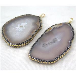 gray agate slice pave gold Foil, rhinestone, freeform, approx 25-50mm