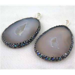 gray agate slice pave abalone shell Foil, rhinestone, freeform, approx 25-50mm