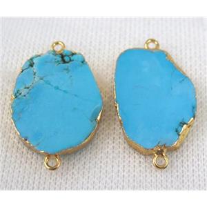 blue turquoise slice connector, freeform, gold plated, approx 15-30mm