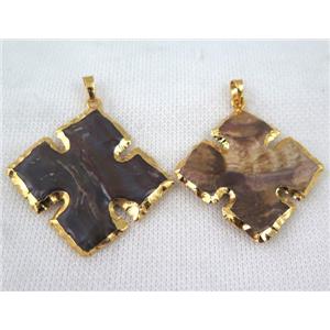 hammered Rock Agate Coptic Cross Pendant, gold plated, approx 25-40m