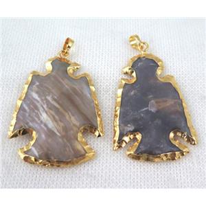 hammered Rock Agate angel pendant, gold plated, approx 35-50mm