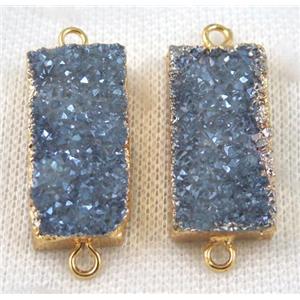 grayblue druzy quartz connector, rectangle, gold plated, approx 15-30mm