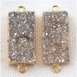 champagne druzy quartz connector, rectangle, gold plated, approx 15-30mm