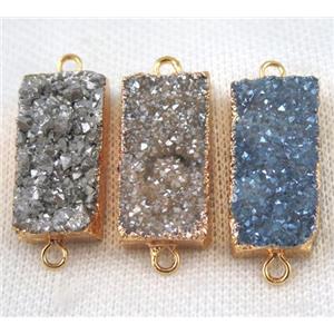 druzy quartz rectangle connector, mix color, gold plated, approx 15-30mm