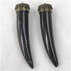 black turquoise horn pendant, bronze cap, approx 16-80mm