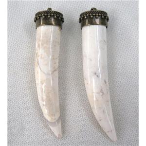 white turquoise horn pendant, bronze cap, approx 16-80mm