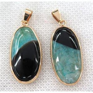 green druzy agate oval pendant, gold plated, approx 15-30mm
