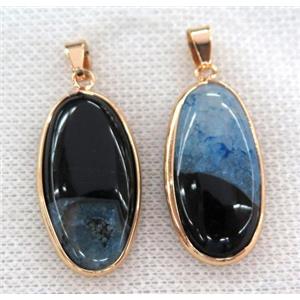 blue druzy agate oval pendant, gold plated, approx 15-30mm