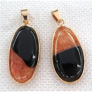 orange druzy agate oval pendant, gold plated, approx 15-30mm