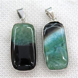 green druzy agate pendant, rectangle, silver plated, approx 15-30mm