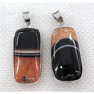 orange druzy agate pendant, rectangle, silver plated, approx 15-30mm