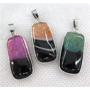 druzy agate pendant, mix color, rectangle, silver plated, approx 15-30mm
