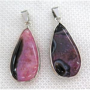 hotpink druzy agate pendant, teardrop, silver plated, approx 15-30mm