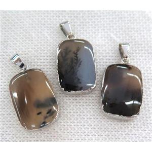 Heihua Agate pendant, rectangle, silver plated, approx 16-23mm