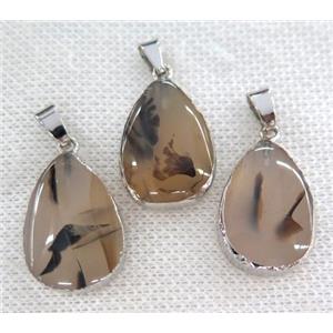 Heihua Agate pendant, teardrop, silver plated, approx 17-23mm