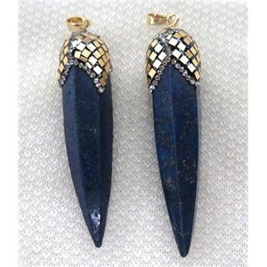Lapis Lazuli bullet pendant paved gold foil, rhinestone, approx 15-65mm