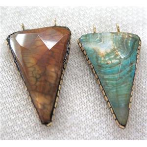 Dragon veins Agate pendant pave gold foil with 2loops, faceted triangle, approx 28-45mm
