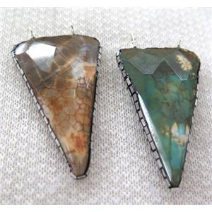 Dragon veins Agate pendant pave silver foil with 2loops, faceted triangle, approx 28-45mm