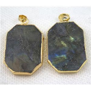 Labradorite pendant, rectangle, gold plated, approx 25-35mm