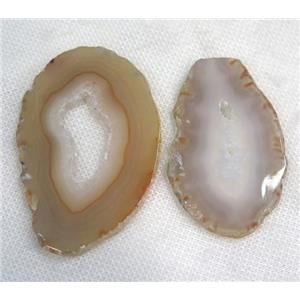 agate geode slice pendant without hole, freeform, gray, approx 20-70mm