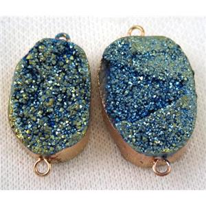 green druzy quartz connector, freeform, gold plated, approx 20-30mm