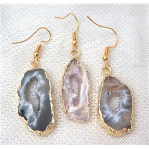druzy agate Earring, freeform slice, gold plated, approx 12-30mm