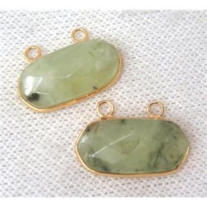 green prehnite pendant with 2loops, faceted oval, gold plated, approx 13-25mm