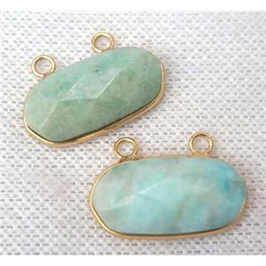 Amazonite pendant with 2loops, green, faceted oval, gold plated, approx 13-25mm