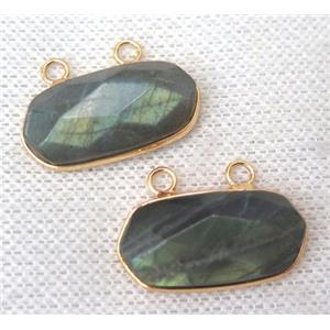 Labradorite pendant with 2loops, faceted oval, gold plated, approx 13-25mm