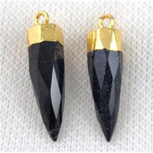 blue SandStone pendant, faceted bullet, gold plated, approx 8-28mm