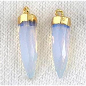 white opalite pendant, faceted bullet, gold plated, approx 8-28mm