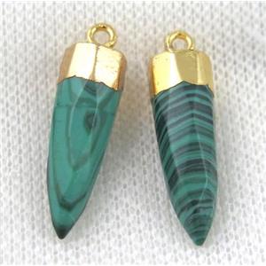 green Malachite pendant, faceted bullet, gold plated, approx 8-28mm