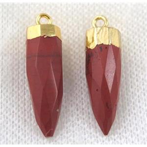Red Jasper pendant, faceted bullet, gold plated, approx 8-28mm