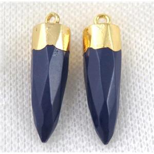 blue jade pendant, dye, faceted bullet, gold plated, approx 8-28mm