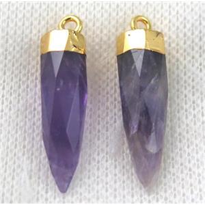 Amethyst pendant, purple, faceted bullet, gold plated, approx 8-28mm