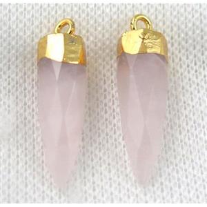 rose quartz pendant, faceted bullet, gold plated, approx 8-28mm