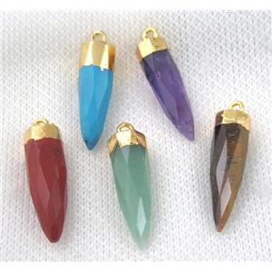 mix gemstone pendant, faceted bullet, gold plated, approx 8-28mm