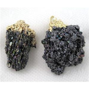 natural rainbow Lava Stone pendant, freeform, gold plated, approx 15-40mm
