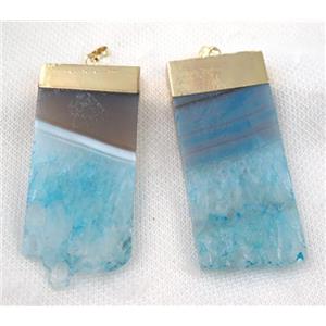 blue druzy agate slice pendant, gold plated, approx 30-70mm